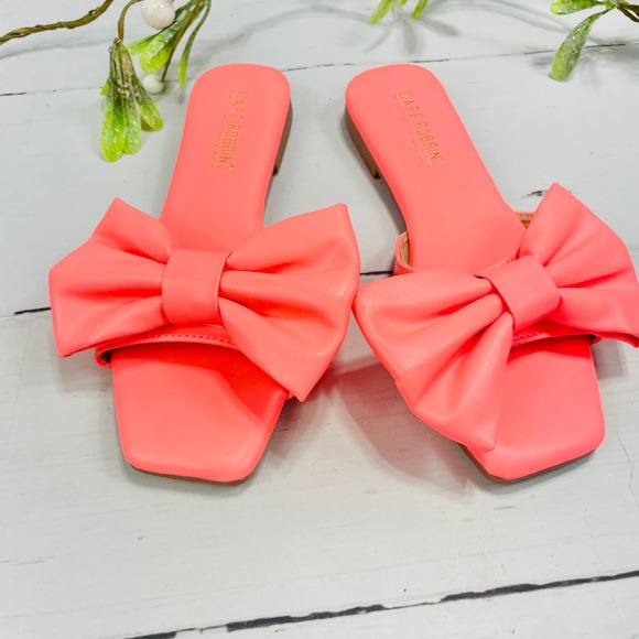 NEW Cape Robbin Pink JuJu Sandals Slides with Bow-SZ 6 - Picture 2 of 7